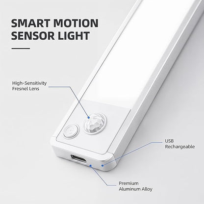 Under Cabinet Lighting: 8 Inch 3-Color Dimmable Rechargeable Motion Sensor Lights Indoor - Battery Operated Lights - Closet Light Magnetic Led Light for Kitchen Home Bathroom Counter 5 Pack