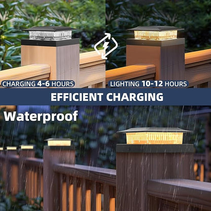 4x4 Solar Post Cap Lights 16 Pack, Fence Post Solar Lights with Warm White/Cool White, Only Fit 4x4 Wood/Vinyl Posts, Waterproof Outdoor Deck Post Light for Deck, Fence, Porch(Black)