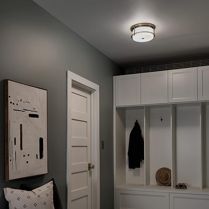 Kichler Brit 2-Light Flush Mount Ceiling Light, Industrial Modern Ceiling Light with Satin Etched Cased Opal Glass in Champagne Bronze, (12" W x 5.5" H), 52595CPZ