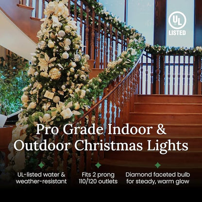 Pro Christmas M5 LED Christmas Lights - 70 Count Mini 5mm String Lights - Professional Grade Indoor/Outdoor Commercial Holiday Light Set for Trees, Bushes, & Décor - Yellow