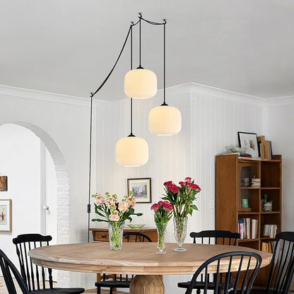 Milk Glass Hanging Pendant Light Plug in Farmhouse Black Pendant Lights Kitchen Island Lighting Frosted Glass Hanging Lamp Bedroom Plug in Ceiling Light