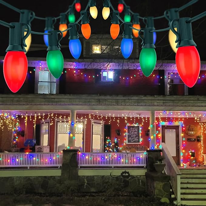 25Ft LED Christmas Lights Outdoor, C9 Vintage Christmas Lights with 25 LED Multicolor Plastic Bulbs, Hanging Christmas String Lights for Indoor Outdoor Party Patio Wedding Xmas Tree Christams Decor