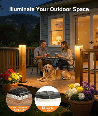 4x4 Solar Post Cap Lights Outdoor, 6 Pack Fence Post Solar Lights with Warm Light Mode, Waterproof Fence Deck Post Lights Solar Powered Fits 4x4 3.5x3.5 Vinyl Wooden Posts for Patio Porch