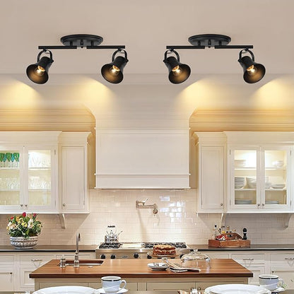 2 Light Track Lighting Ceiling, Industrial Directional Ceiling Spot Light Fixture,Black Flush Mount Ceiling Light for Kitchen, Living Room, Hallway, Bathroom, Cabinet, Etc.