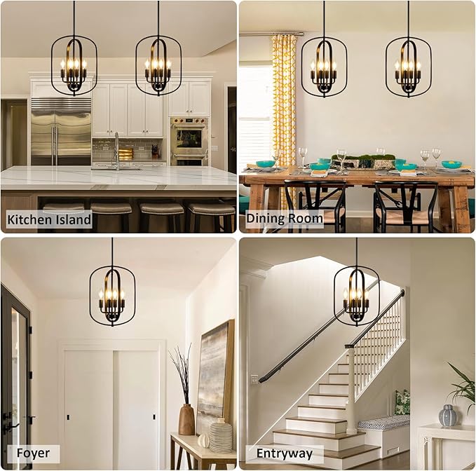 Black Chandelier for Dining Room Light Fixture, Modern Farmhouse Chandelier for Entryway Foyer Lighting Fixtures, Pendant Lights Kitchen Island Hanging Rustic Small Chandelier for Living Room