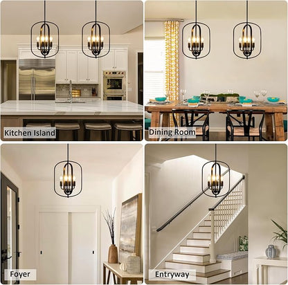 Black Chandelier for Dining Room Light Fixture, Modern Farmhouse Chandelier for Entryway Foyer Lighting Fixtures, Pendant Lights Kitchen Island Hanging Rustic Small Chandelier for Living Room