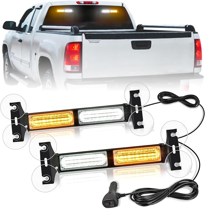 Nilight 40LED Amber White Emergency Strobe Traffic Advisor Light Bar with Suction Cups Dash Safety Warning Hazard Flashing Lights Interior Front/Rear Windshield for Trucks Construction Vehicles