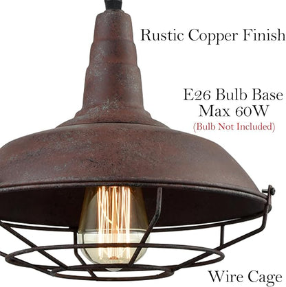DAYCENT Industrial Plug-in Pendant Light Barn Style Hanging Lamp with Wire Caged Swag Light Fixture for Bedroom Hallway Kitchen Living Room, On/Off Switch