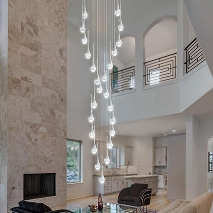 ykolupty Modern Crystal Chandelier 25-Lights Raindrop Chandeliers LED Dimmable High Ceiling Pendant Light Silver Large Chadnelier for Foyer Entrance Living Room
