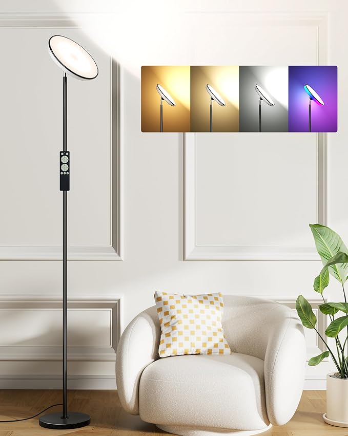 OHLUX Floor Lamps for Living Room, Bright LED Standing Lamp with Remote, Modern Color Changing Tall Lamp with Stepless Dimming, 69" Corner Floor Lamp for Bedroom, Office, RGB Black