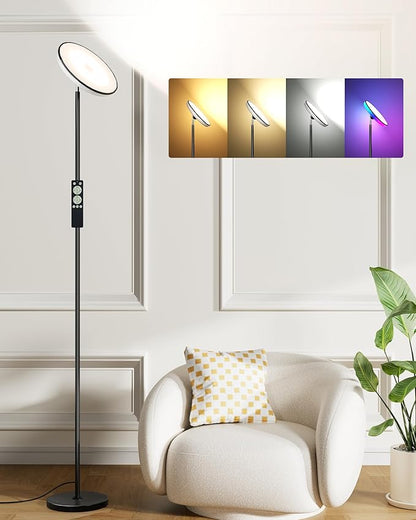 OHLUX Floor Lamps for Living Room, Bright LED Standing Lamp with Remote, Modern Color Changing Tall Lamp with Stepless Dimming, 69" Corner Floor Lamp for Bedroom, Office, RGB Black