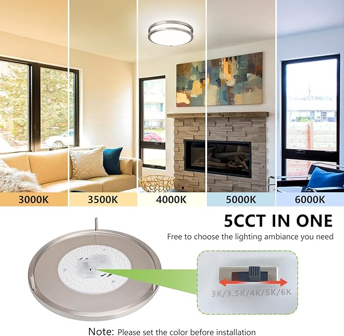 10 Inch Flush Mount Ceiling Light - 4 Pack 24W 3000K/3500K/4000K/5000K/6000K Dimmable Led Light Fixture for Kitchen Hallway Bedroom Bathroom(4, Brushed Nickel, 10 Inch)