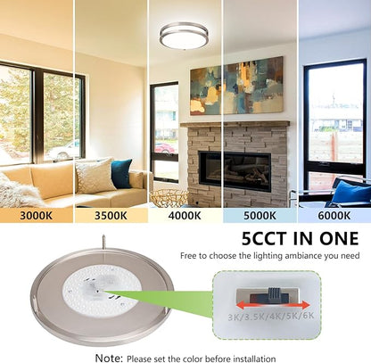 Flush Mount Ceiling Light - 2 Pack 36W 3000K/3500K/4000K/5000K/6000K Dimmable Led Ceiling Light Fixture for Kitchen Hallway Bedroom Bathroom (2, Brushed Nickel, 13 Inch)