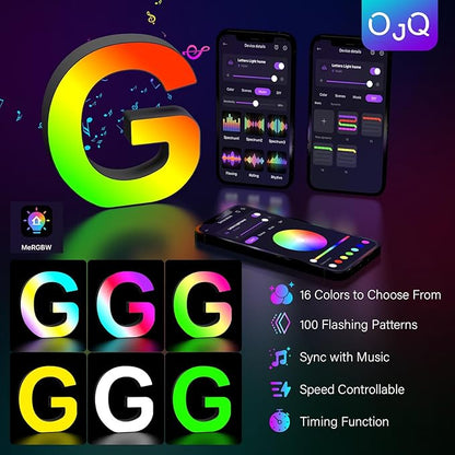 OJQ Light Up Letters LED Letter - Marquee Letters Room Decor Alphabet Letter Music Sync Color Change Colorful - Christmas Birthday Gifts for Girl - Gifts for Men Gaming Equipment Desk Decor