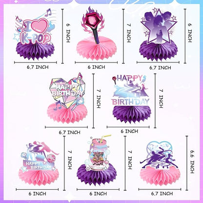 8 Pcs Kpop Party Decoration, Pink Purple Music Theme Honeycomb Centerpieces 3D Double Sided Table Decor Supplies for K-Pop Music Party Decorations