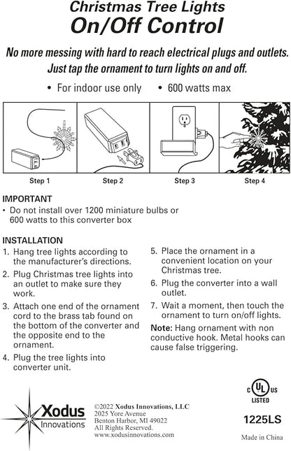 Xodus Innovations 1225LS Snowflake Metal Ornaments with On/Off Touch Control Ornament for Christmas Tree Lights, 7.5 inches White,