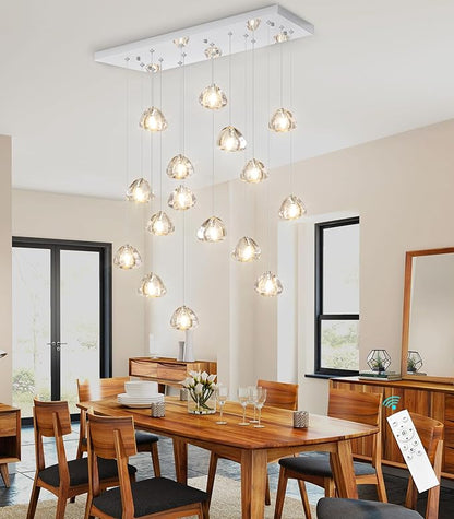 HAIXIANG Crystal Rectangular LED Chandelier for Living Dining Room Light Dimmable High Ceiling Pendant Lights Fixtures Lighting Chandeliers for Foyer Entryway Lighting Polished Chrome