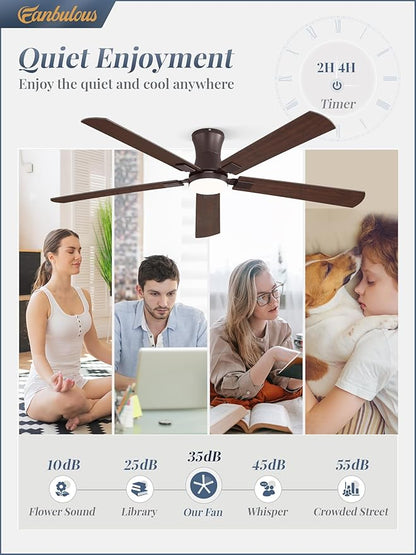 Fanbulous 60 inch ceiling fan with light, Low Profile Ceiling Fan with Light, App&Remote Control, Dimmable LED Light, Flush Mount Ceiling Fan for Indoor Bedroom Living Room, Qiuet DC Motor