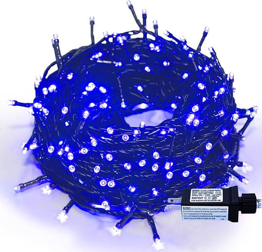 Christmas String Lights Blue - 320 LEDs 35m/115ft 8 Modes End-to-End Plug in Outdoor Waterproof Decorative Fairy Twinkle Indoor Christmas Tree Lights for Halloween/Home/Patio/New Year/Room/Wedding