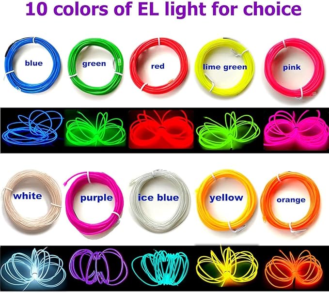 3m Purple neon Wire Flash Electroluminescence, Cutting El Wire,Used for DIY Design, Various Holiday Party Decoration. (Purple, 3m)