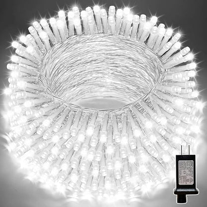 LAMPHOME 99ft Christmas Decorative Mini Lights, 300 LED Transparent Wire Fairy Starry String Lights Plug in, 16Lighting Modes for Indoor Outdoor Xmas Tree Wedding Party Decoration (White)