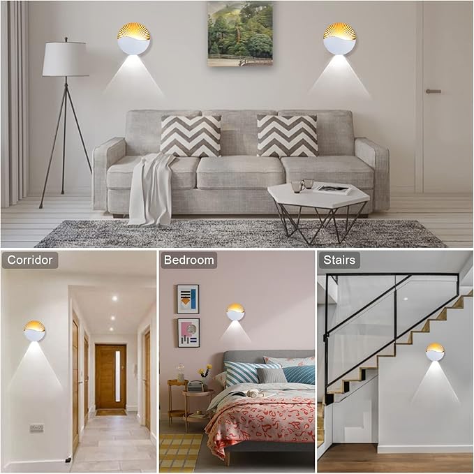 Kawell Modern Creative 12W LED Wall Sconce Waterproof Wall Light Indoor Outdoor Wall Lamp Sunrise Effect Art Deco for Bedroom Living Room Bathroom Cafe Lounge Corridor Stairs,White 6000K