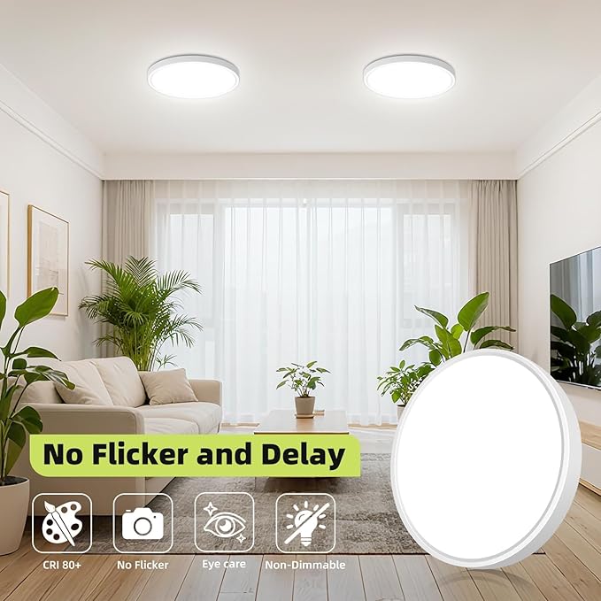 hepside LED Flush Mount Ceiling Light, 7Inch 15W LED Ceiling Lights,5 Color Temperatures in One,Ultra-Thin Flush Mount Light Fixture for Hallway,Kitchen,Bathroom,Bedroom,Dining Room,Office （8 Pack）