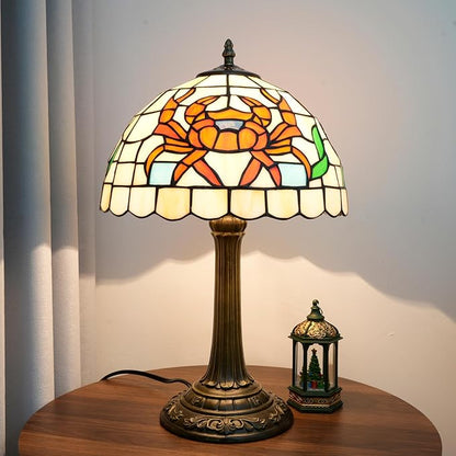 Tiffany Style Table Lamp with Orange Crab Stained Glass Lamp 12 Inch Retro Bronze Base Bedside Lamp Bedroom，Living Room, Bar,Cafe,Restaurant Hotel Art Nouveau Style Decorative Ambient Light