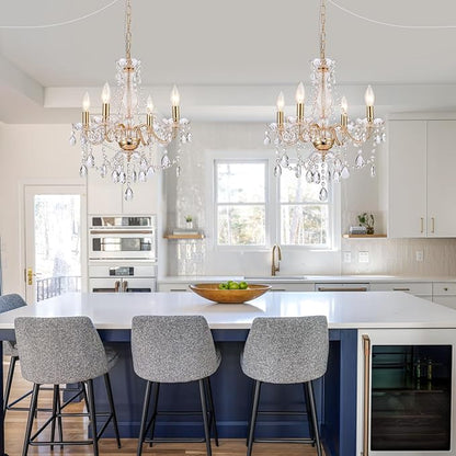 AMZASA Plug in Crystal Chandelier,French Country Gold Crystals Chandelier Pendant Lighting, 4 Light Glass Crystal Light for Living Room, Wedding, Island, Bedroom, Hallway,Foyer,Electroplating