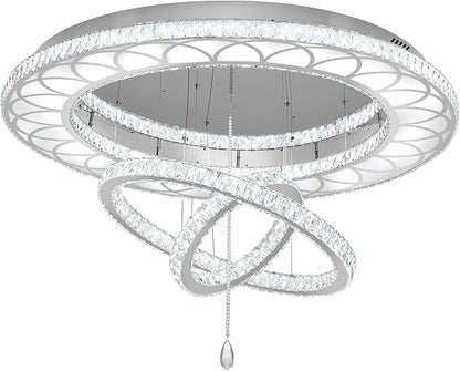 Flashing God Dia 48" Large Crystal Chandelier Modern Silver Chandeliers LED Dimmable Flush Mount Chandelier Crystal Ceiling Light for Living Room Bedroom Foyer