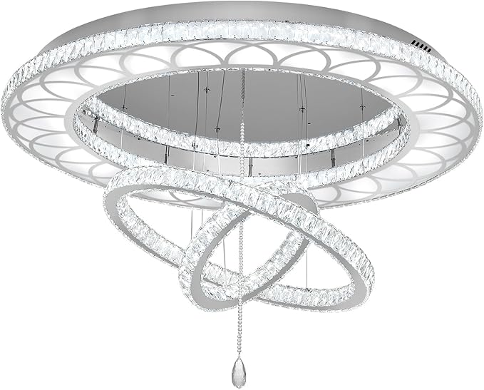 Flashing God Dia 32" Modern Crystal Chandelier Crystal Silver Ceiling Light Fixtures LED Flush Mount Ceiling Light for Living Room Bedrooms Dining Room Dimmable 2700k 4500k 6000k