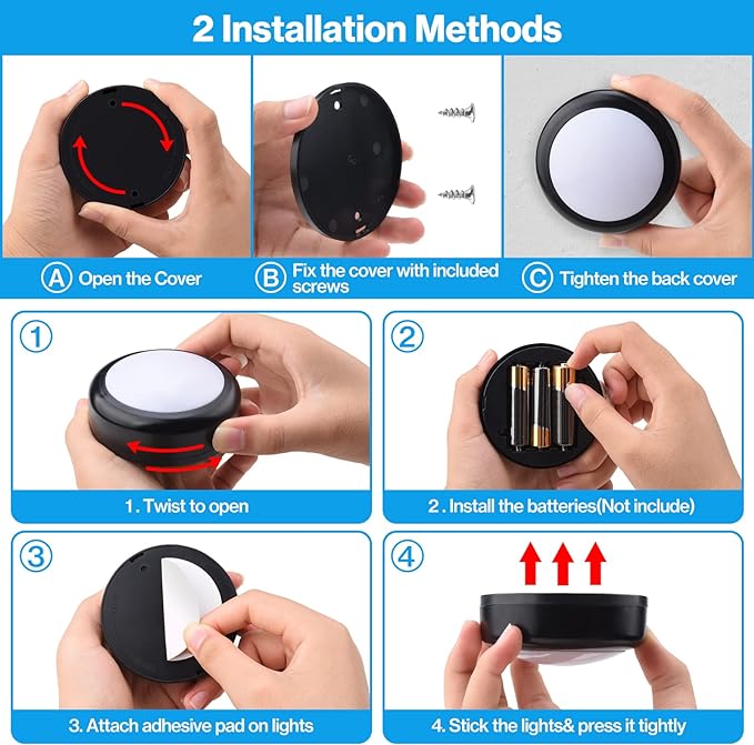 Cadrim Puck Lights, 1 Pack 13 Colors Changeable LED Puck lightings Battery Powered Dimmable Under Cabinet Lights, Battery Powered Under Counter Lights with 1 Wireless Remote Controls, Black