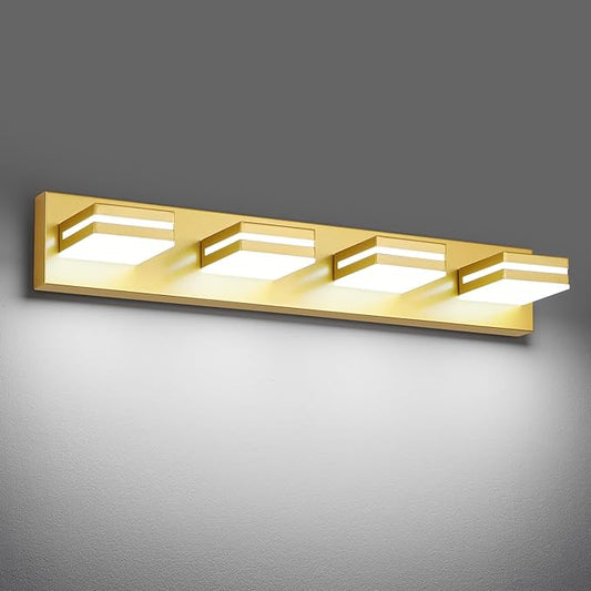 Modern LED Bathroom Lights Fixtures 4-Light,Metal Gold Acrylic Wall Lighting,Vanity Lights for Bathroom Over Mirror 6000k 27in