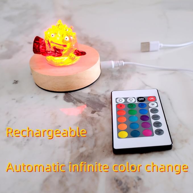 Calcifer Night Light with Remote Control - Multi-Color Adjustable LED Lamp Statue Inspired by Howl's Moving Castle