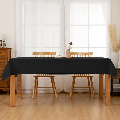 Hiasan Faux Linen Rectangle Tablecloth - Wrinkle and Stain Resistant Washable Table Cloth for Kitchen Dining Room Holiday Table Cover for Party Dinner, Black, 60 x 84 Inch