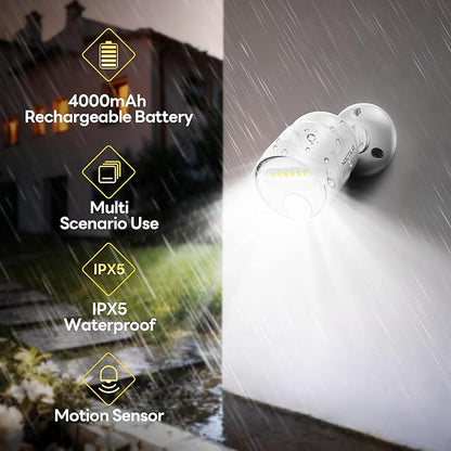 Rechargeable Battery Operated Motion Sensor Light, 4000mAh Battery Powered Spotlight 600 Lumen Outdoor IP65 Waterproof for Porch, Yard, Wall, Garden