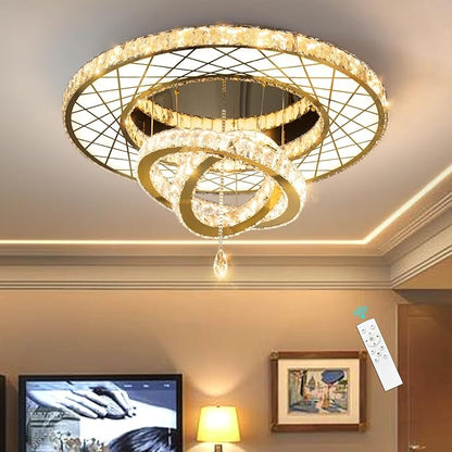 HAIXIANG LED Chandeliers for Dining Room Ceiling Light, 32in Flush Mount Chandelier Light Fixtures with Dimmable Lights Bright Lighting for Living Room Bedroom Entryway Gold