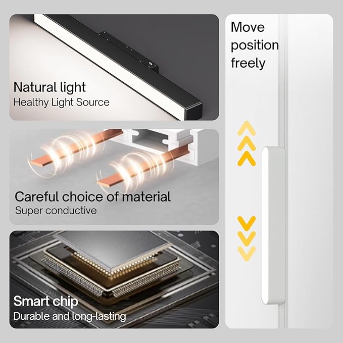6.6FT Track Lighting with 3 x 4000K Floodlights Kit, Ultra-Thin Magnetic Track Lighting Rails Non-Build-in Design for Ceiling
