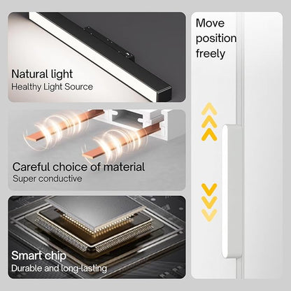6.6FT Track Lighting with 3 x 4000K Floodlights Kit, Ultra-Thin Magnetic Track Lighting Rails Non-Build-in Design for Ceiling