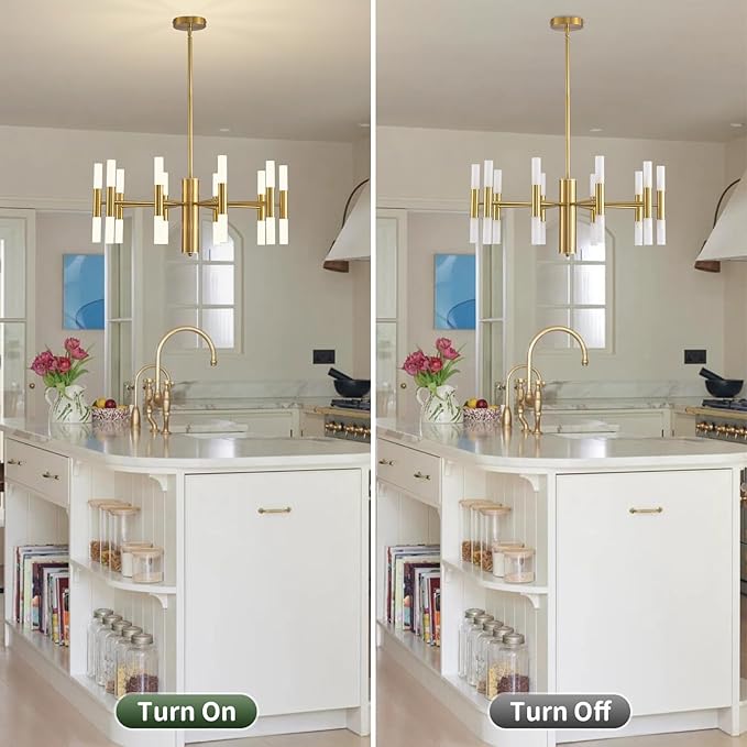 Modern Gold Chandelier 20-Light, Luxury Round Sputnik Chandeliers with Acrylic Shades, 26.7" Candle Chandelier for Dining Room, High Ceilings, Living Room, Foyer, Entryway, G9 Base