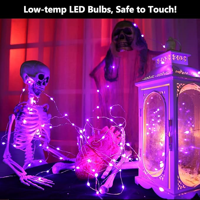 BrizLabs Purple Halloween Lights, 2 Pack 17.48ft 50 LED Purple Fairy Lights with Remote, 8 Modes Battery Operated Halloween Light Indoor Outdoor Twinkle Light for DIY Christmas Party Home Tree Decor