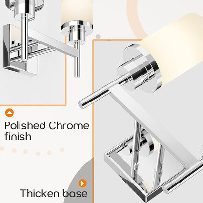Vanity Lights Polished Chrome Bathroom Light Fixtures with White Frosted Glass Shade, Double Wall Sconces for Mirror Hallway Entrance Porch T001CH-L2