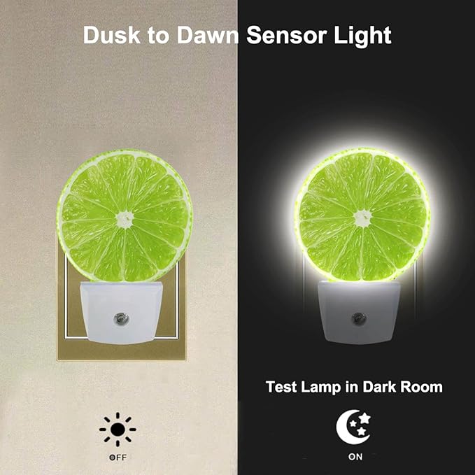 Lime Lemon Night Light Tropical Fruit Summer Juice Plug-in Night Lights with Dusk-to-Dawn Sensor Sleep Friendly LED Lighting for Women/Girls/Boys for Bedroom Bathroom Living Room