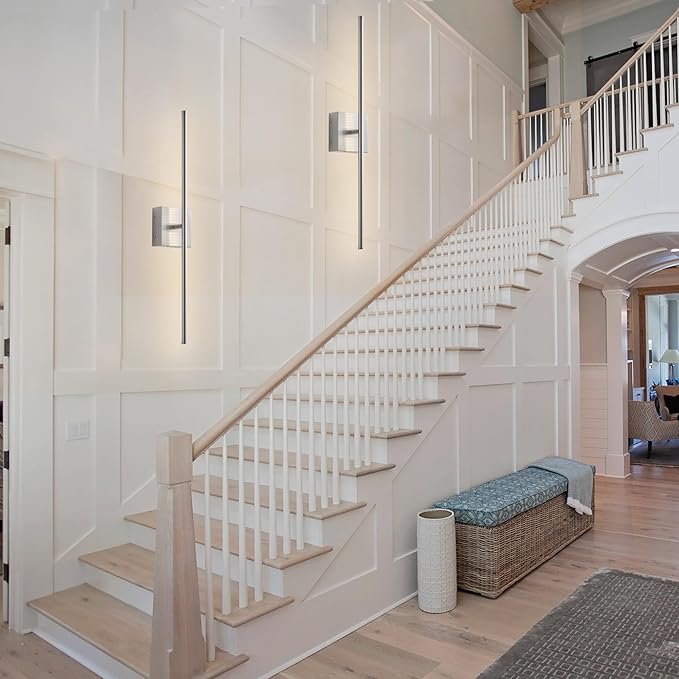 KARTOOSH Battery Operated Wall Sconces with Remote Control, Dimmable Wall Sconces Set of Two, 350°Rotate, 3000K LED Nickel Wireless Wall Light for Living Room, Hallway, Bedroom, 32.2 Inch (2 Pack)