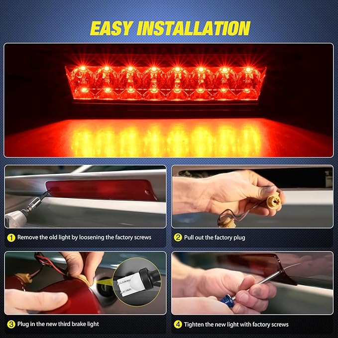 Nilight Third Brake Light Tail High Mount 3rd Stop Lights Smoked Lens Compatible with Ford Mustang LX Hatchback 1987 1988 1989 1990 1991 1992 1993 with Spoiler Version Pickup Truck Rear Center Cab