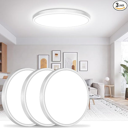Brightever 15 Inch Large Flush Mount Ceiling Light Fixtures, 4000LM 300W Equivalent, 5000K Daylight White, 0.67 Inch Ultra Thin 30W Surface Mount LED Ceiling Lights for Bathroom, Non-Dimmable, 3 Packs