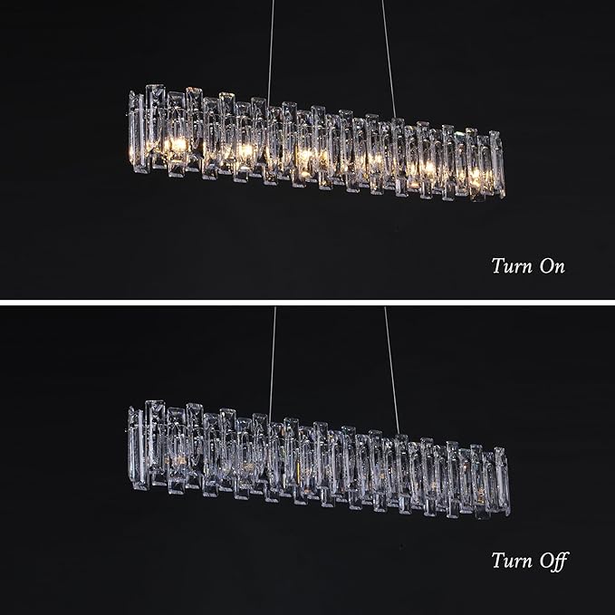 Modern Luxury Rectangular K9 Crystal Chandelier for Dining Room Living Room Kitchen Island Entryway Foyer L31.5 Easy Install Adjustable Hight 5-Light Ceiling Hanging Light Fixture Black