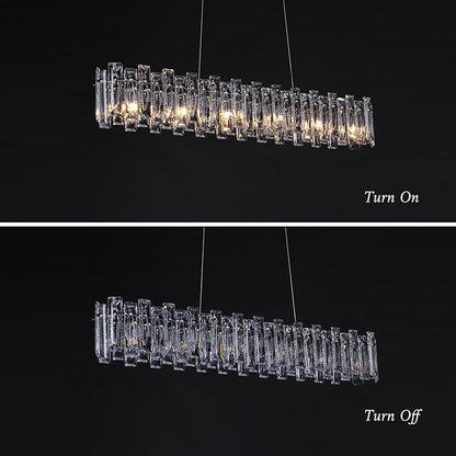 Modern Luxury Rectangular K9 Crystal Chandelier for Dining Room Living Room Kitchen Island Entryway Foyer L31.5 Easy Install Adjustable Hight 5-Light Ceiling Hanging Light Fixture Black