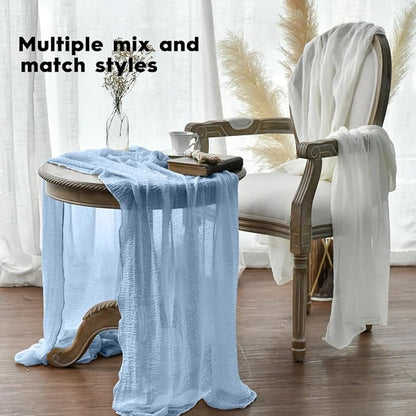 Artoid Mode Boho Ice Blue Gauze 3 Pieces Wedding Table Runner, 120 Inch Seasonal Fabric Kitchen Dining Holiday Table Decor for Home Party Indoor