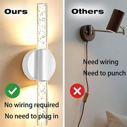 Battery Operated Wall Sconces Set of 2, Rechargeable Wall Lights with Remote Control & Dimmable, Wireless Wall Lamp Fixtures Not Hardwired for Bedroom Living Room Hallway (5400mAh, White)